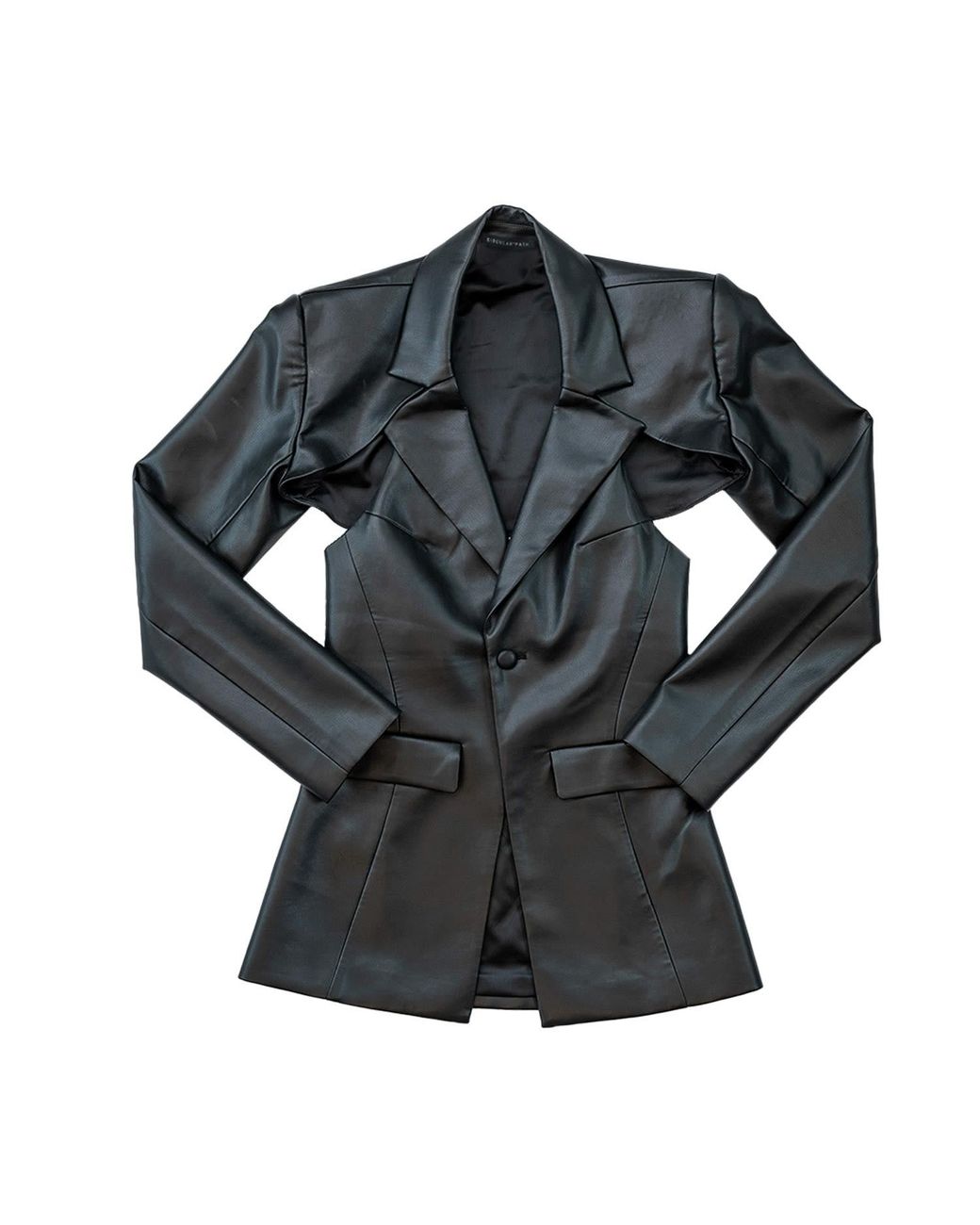 Circular Path Black Vegan Leather Cut Out Blazer