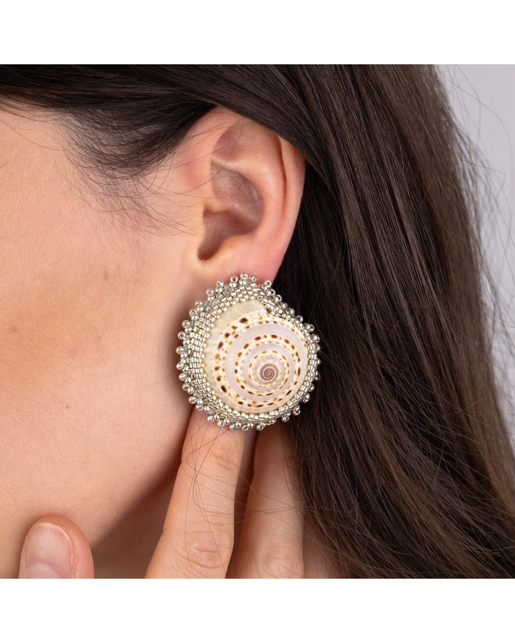 Oana Savu Pink Beaded Sea Shells Earrings Sterling Studs