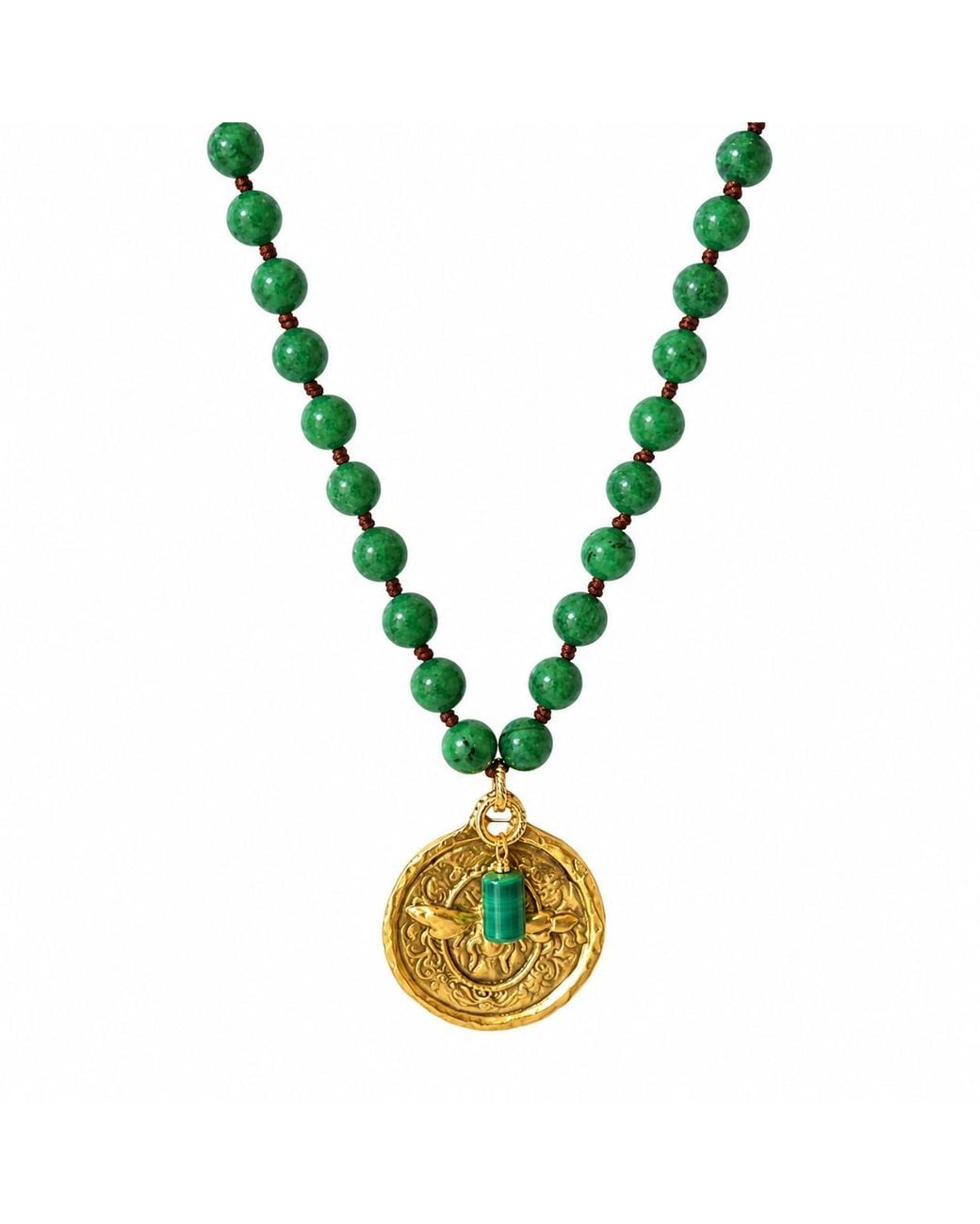 Persia Dona Jewelry Green Giant Bee Medallion X Gemstones Necklace