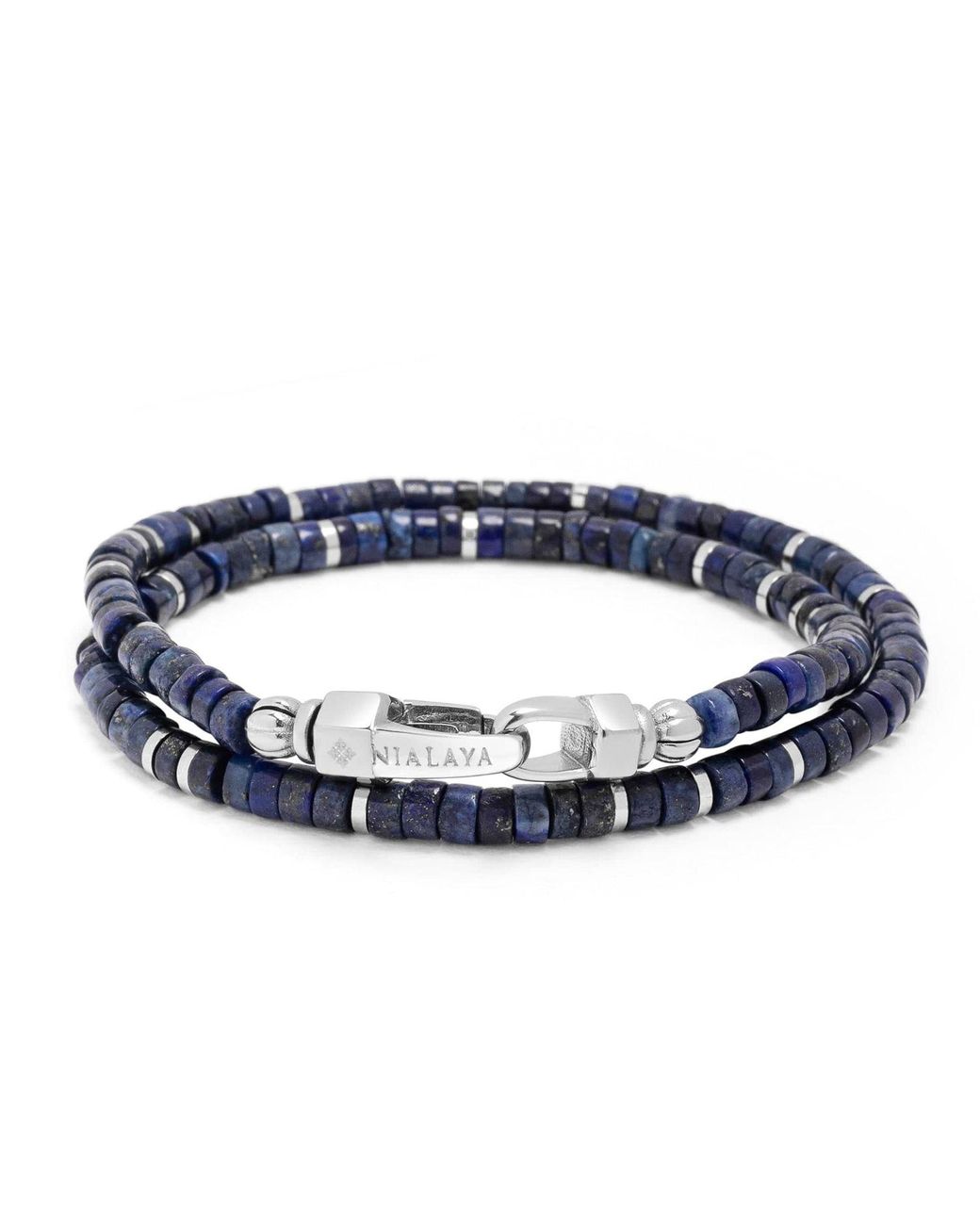 Nialaya Blue Lapis Heishi Wrap Bracelet for men