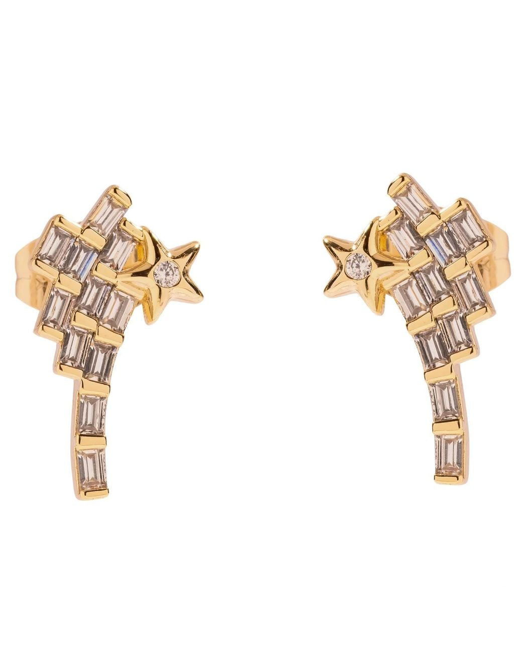 Ebru Jewelry Metallic Cosmic Shooting Star Baguette Diamond Stud Earrings