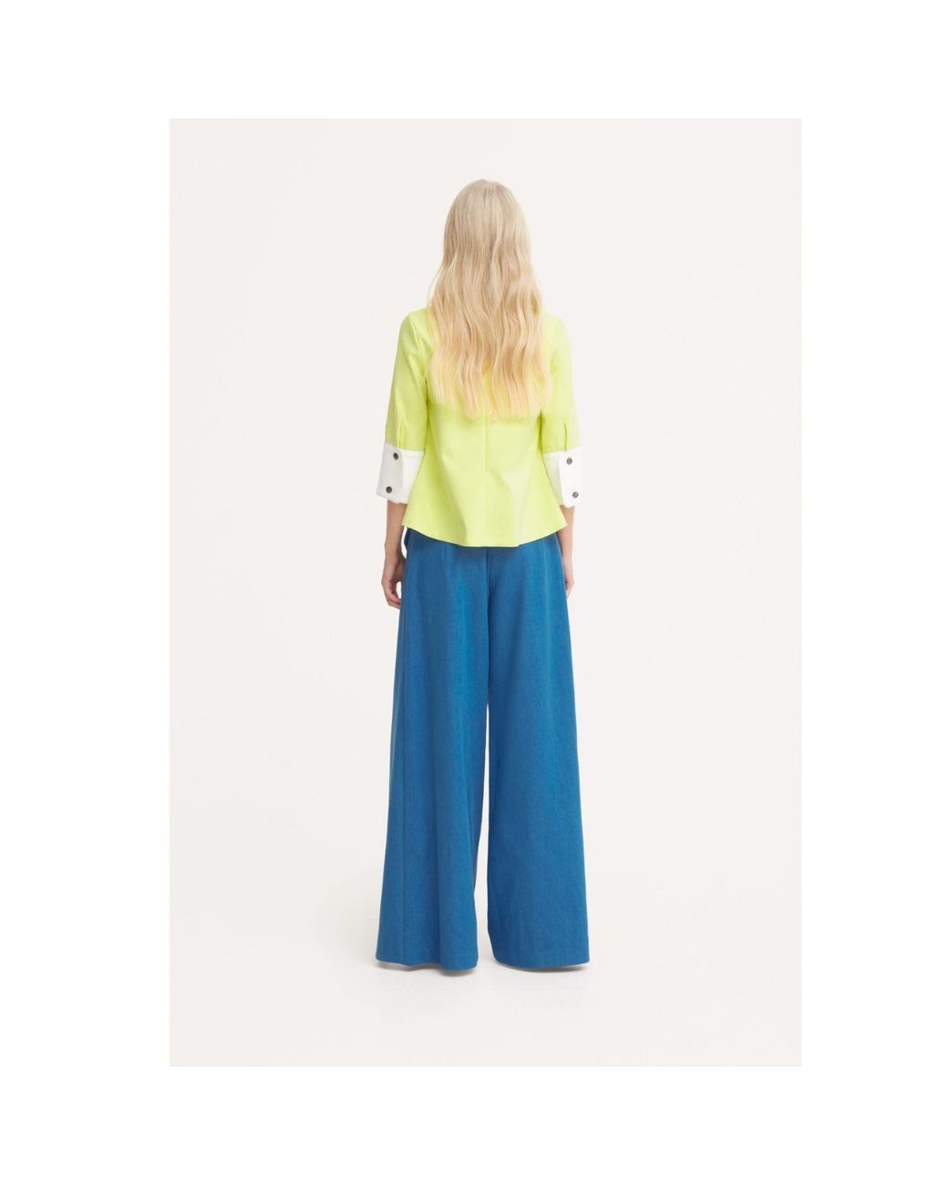 Julia Allert Blue High-Waisted Denim Wrap Trousers Skirt Effect