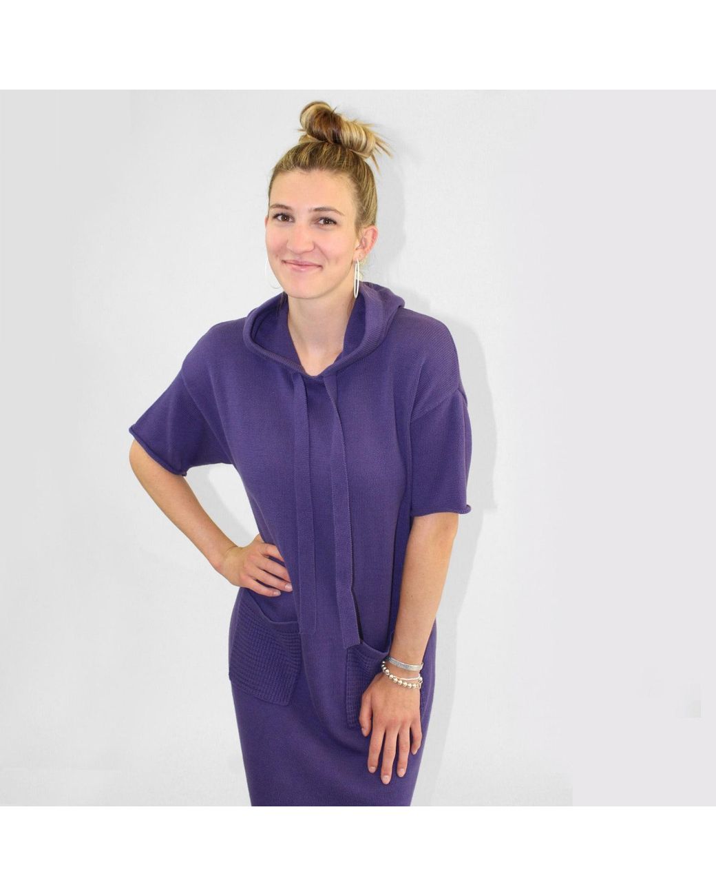 Zenzee Purple Cotton Hoodie Dress