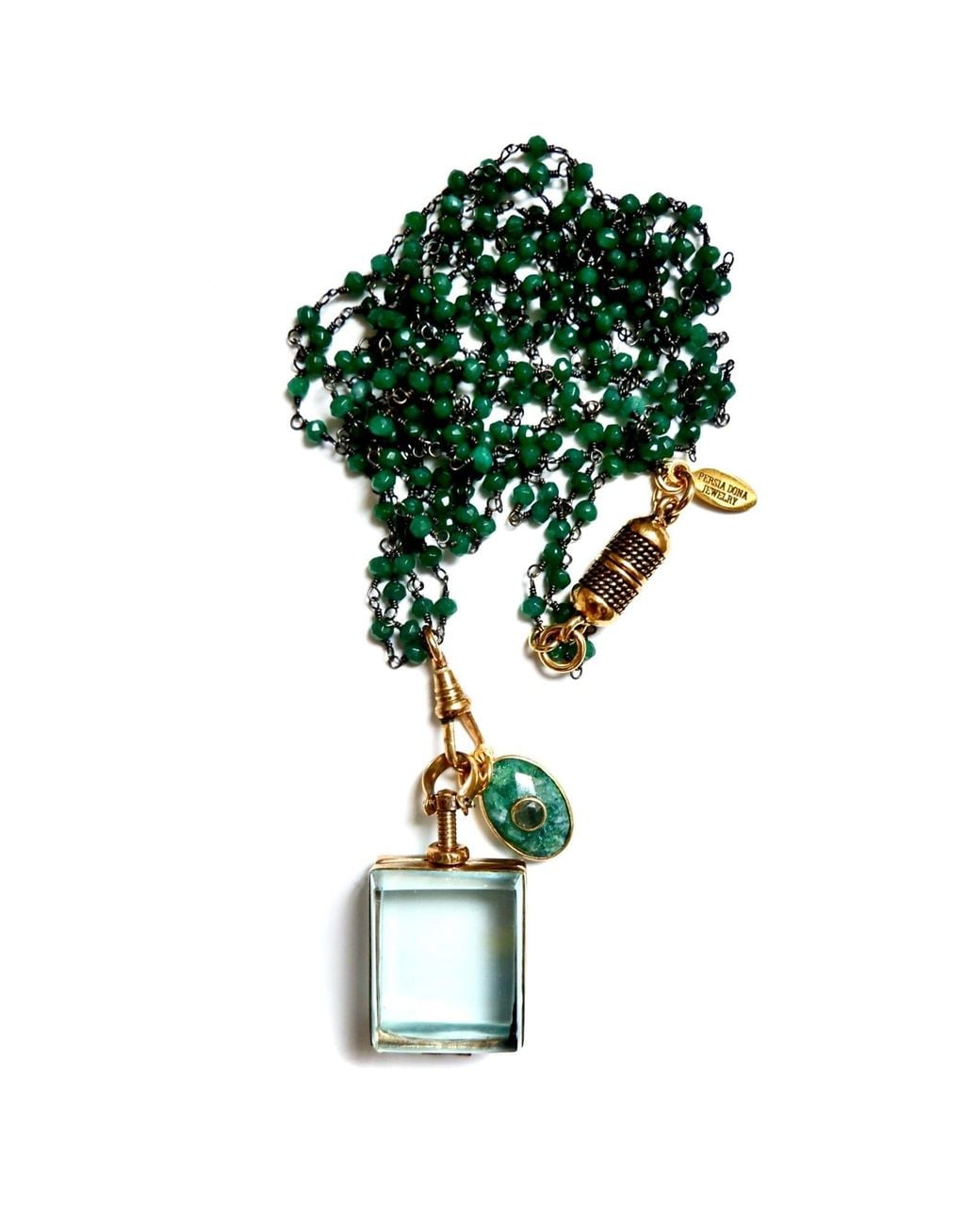 Persia Dona Jewelry Green Onyx X Vintage Locket Necklace