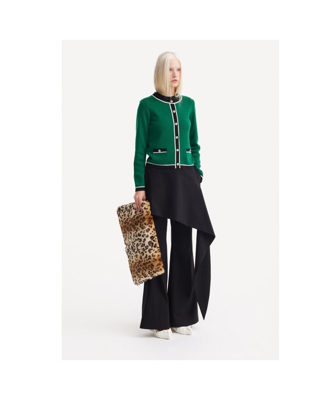 Julia Allert Black Asymmetric Overlay Flared Trousers