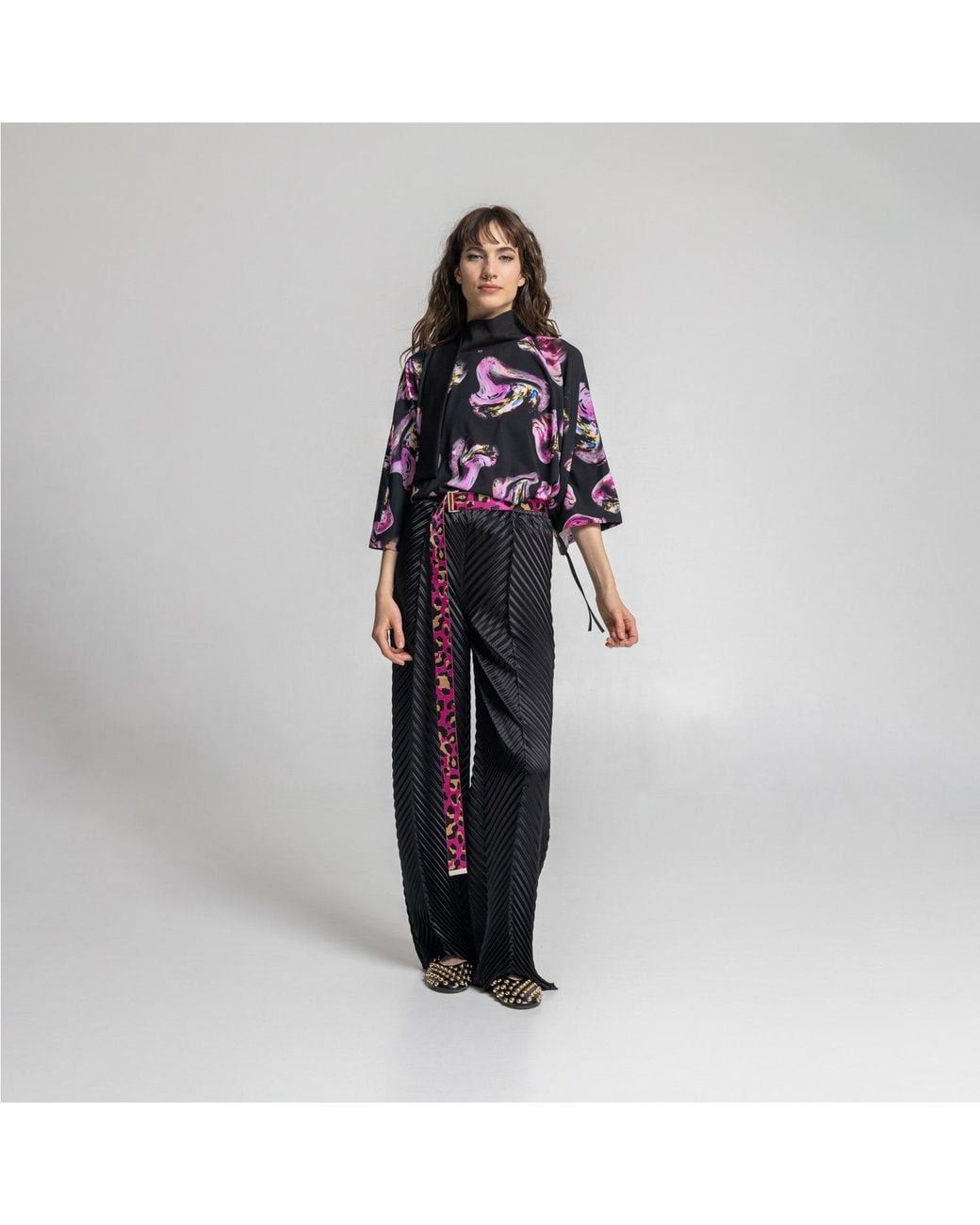 ARTISTA Black Rose Crystal High Neck Blouse
