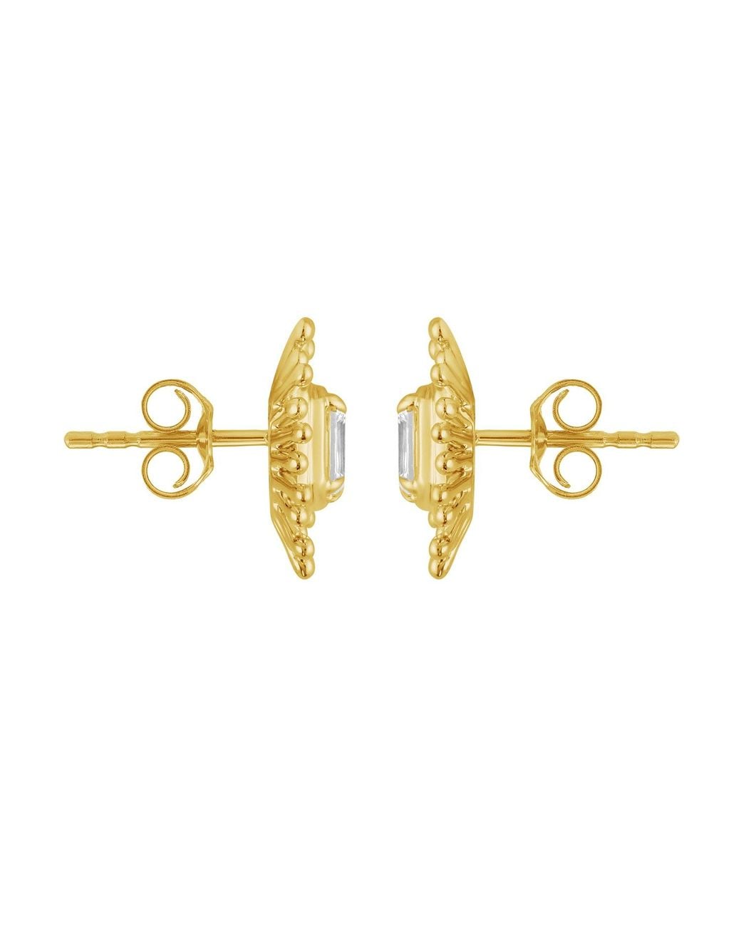 Artisan Metallic Emerald Cut Diamond Sunburst Earrings