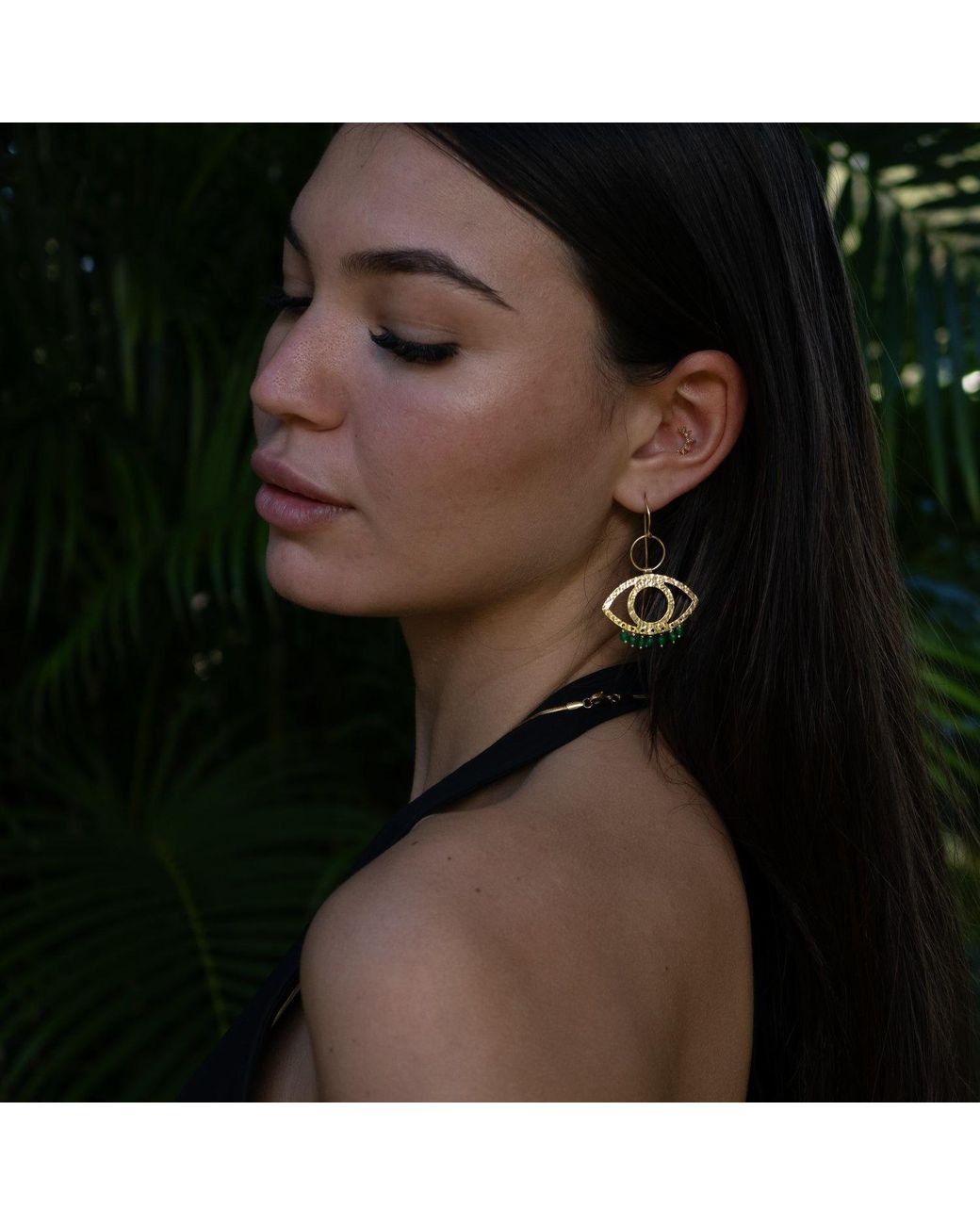 Ebru Jewelry Metallic Cleopatra's Eye Jade Earrings