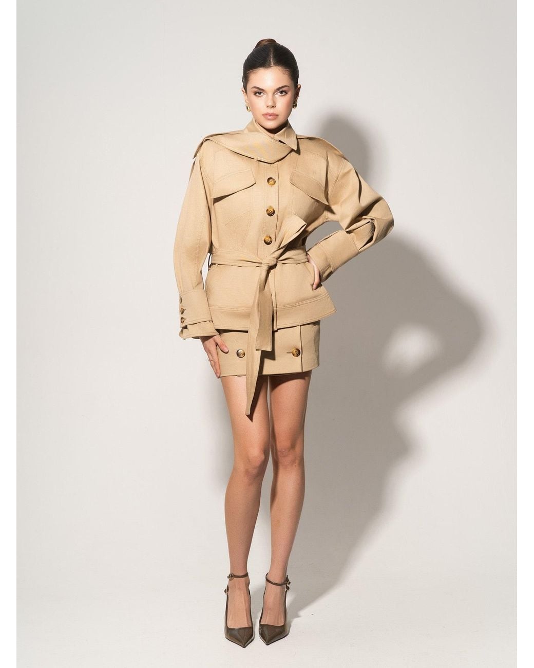 Tia Dorraine Natural Button Front Mini Skirt