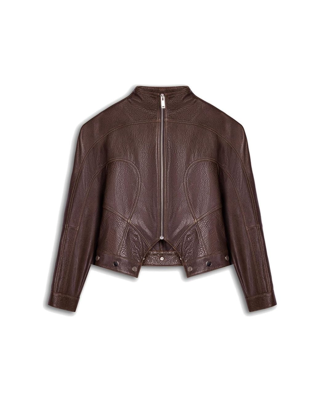 Nocturne Brown Stand Collar Leather Jacket