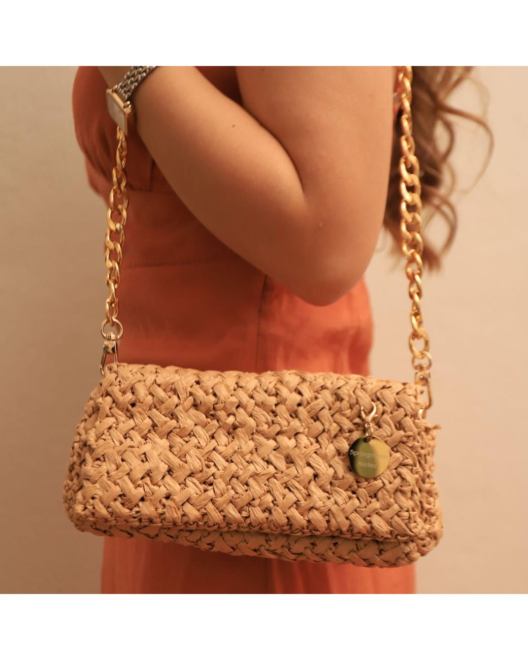 Springmoonatelier Metallic Neutrals Raffia Bag Shoulder Bag