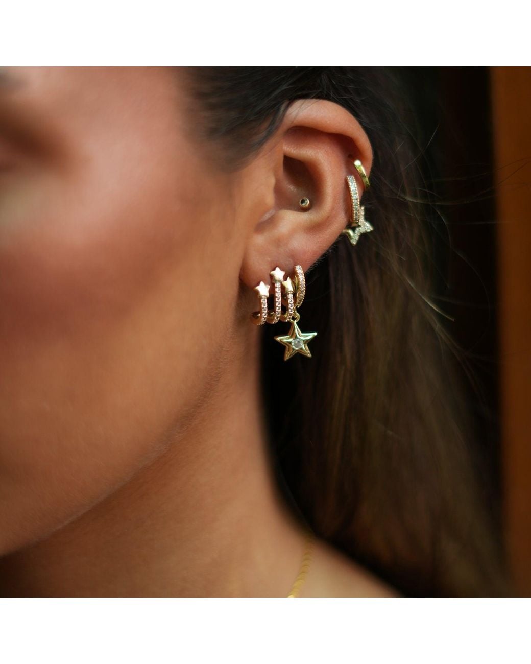 Ebru Jewelry Metallic Trio & Diamond Sparkly Star Earrings