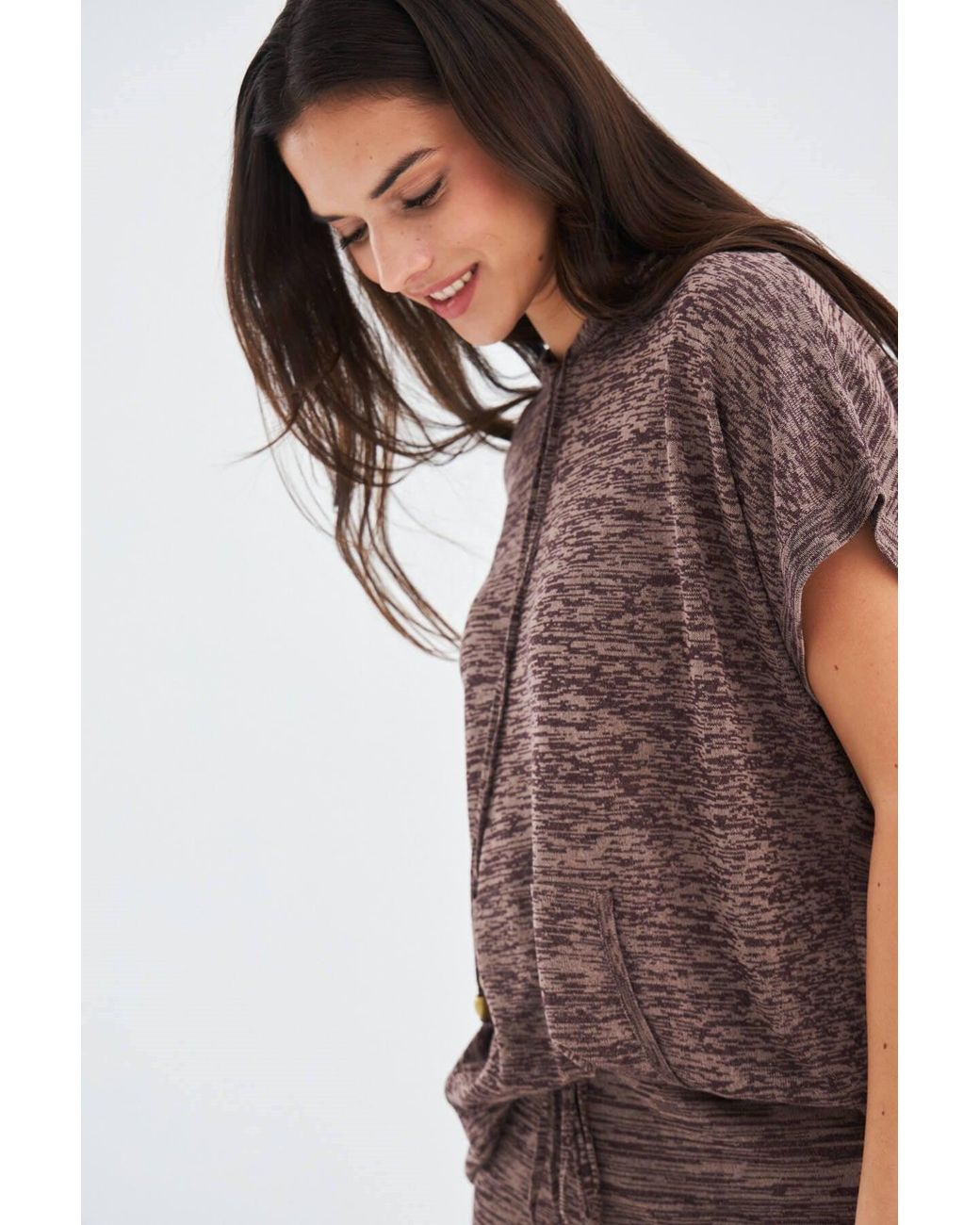 Peraluna Gray Kaira Knitted Hooded Blouse & Shorts Matching Set