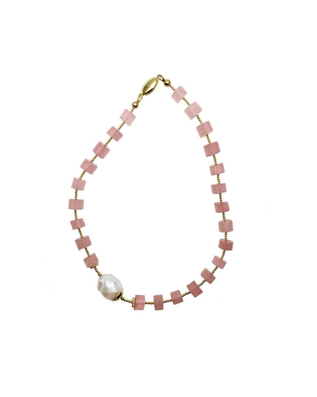 Farra Multicolor Rose Quartz With Baroque Simple Short Necklace