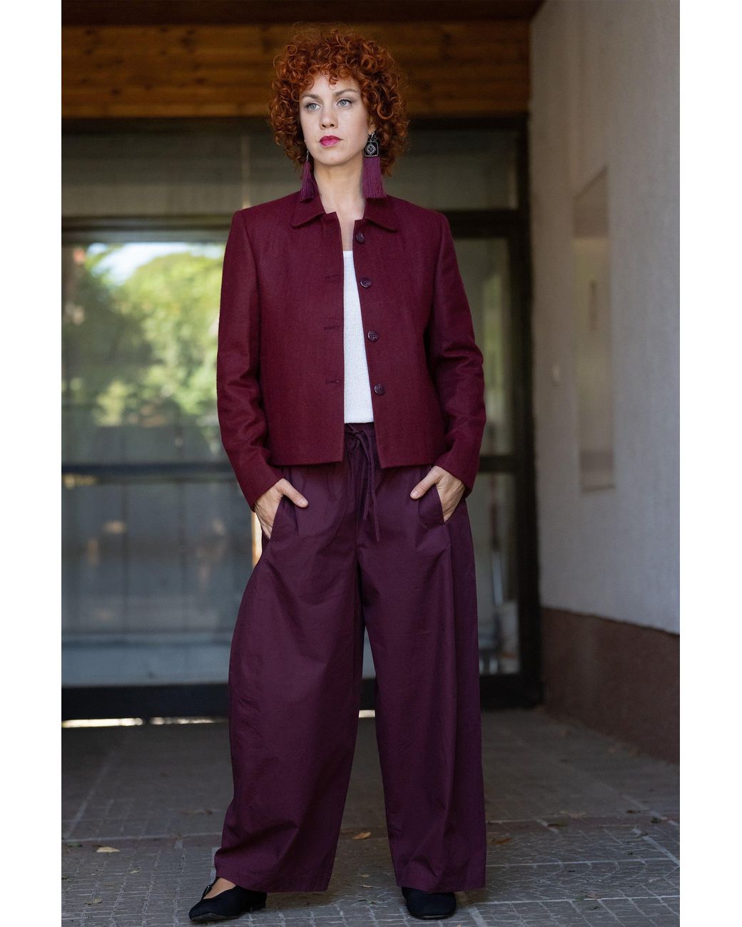Stovaria Purple Smoked Burgundy Himalayan Yak Wool Cropped Statement Jacket