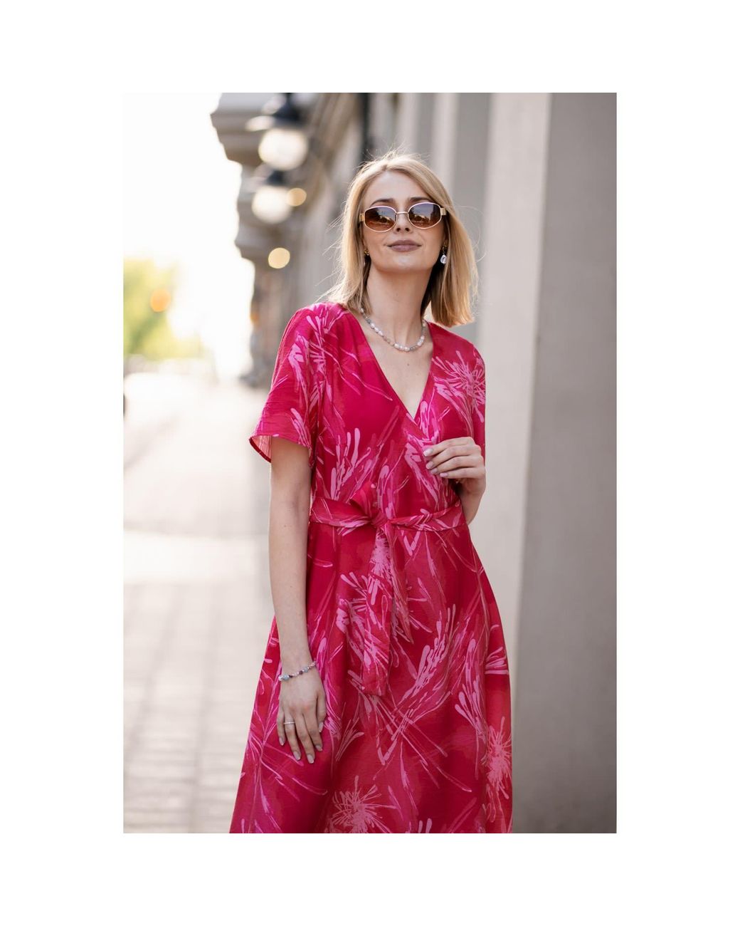 Oh!Zuza Pink Rose Echo Viscose Wrap Dress With Pockets
