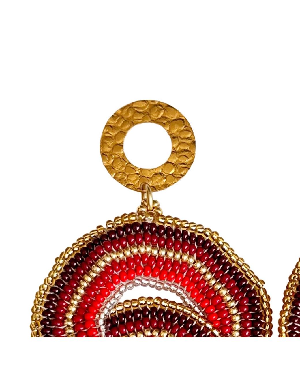 Iliana Arrazola Red Crisscrossed Circle, Dangle Earrings, Glass Beads, Beaded Jewelry
