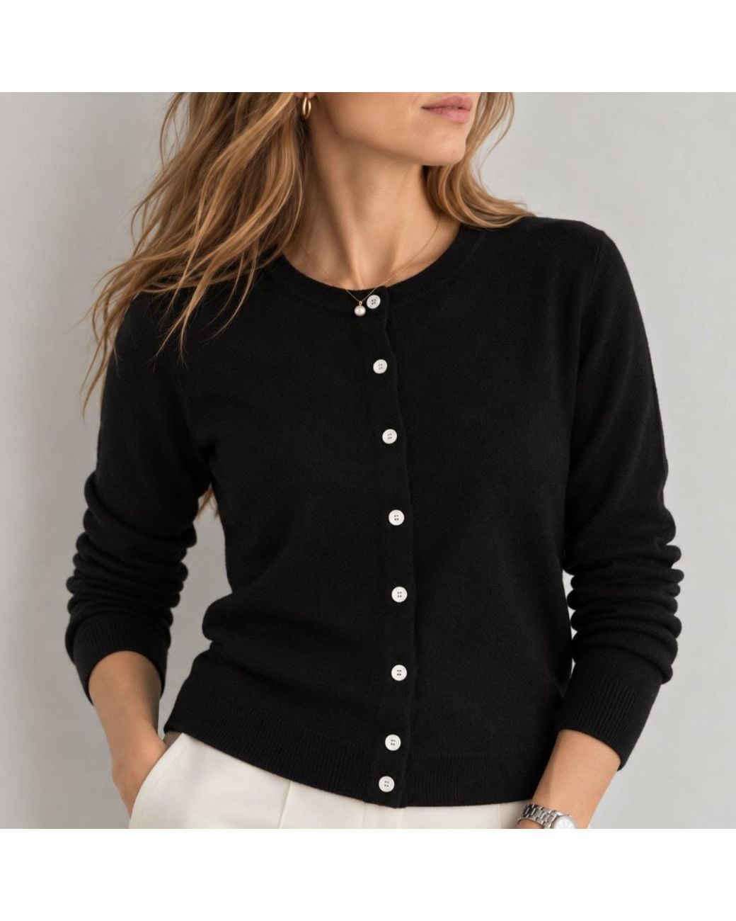 Nuvv Collection Black Fine Knit Cardigan With Buttons Wool And Cashmere Blend Italian Yarn