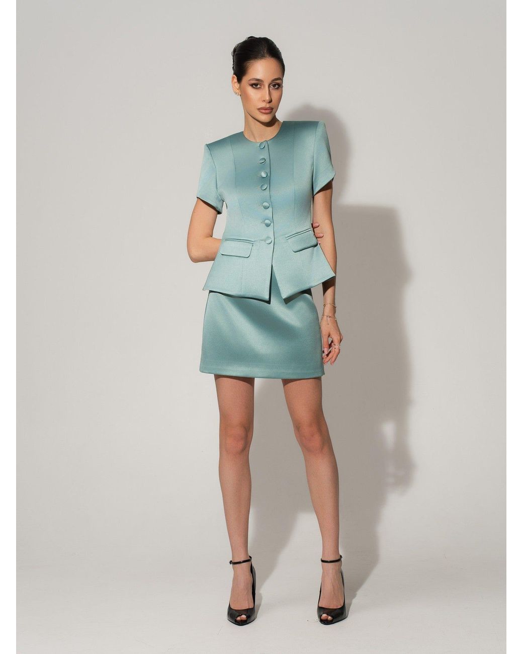 Tia Dorraine Green Satin Mini Skirt