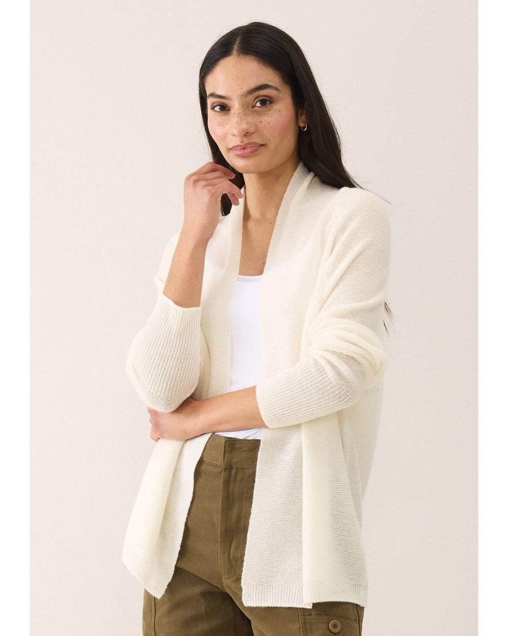 Loop Cashmere White Relaxed Edge To Edge Cardigan