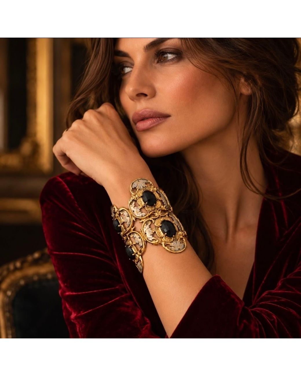 Vstyle Metallic Heritage Baroque Crystal Statement Cuff