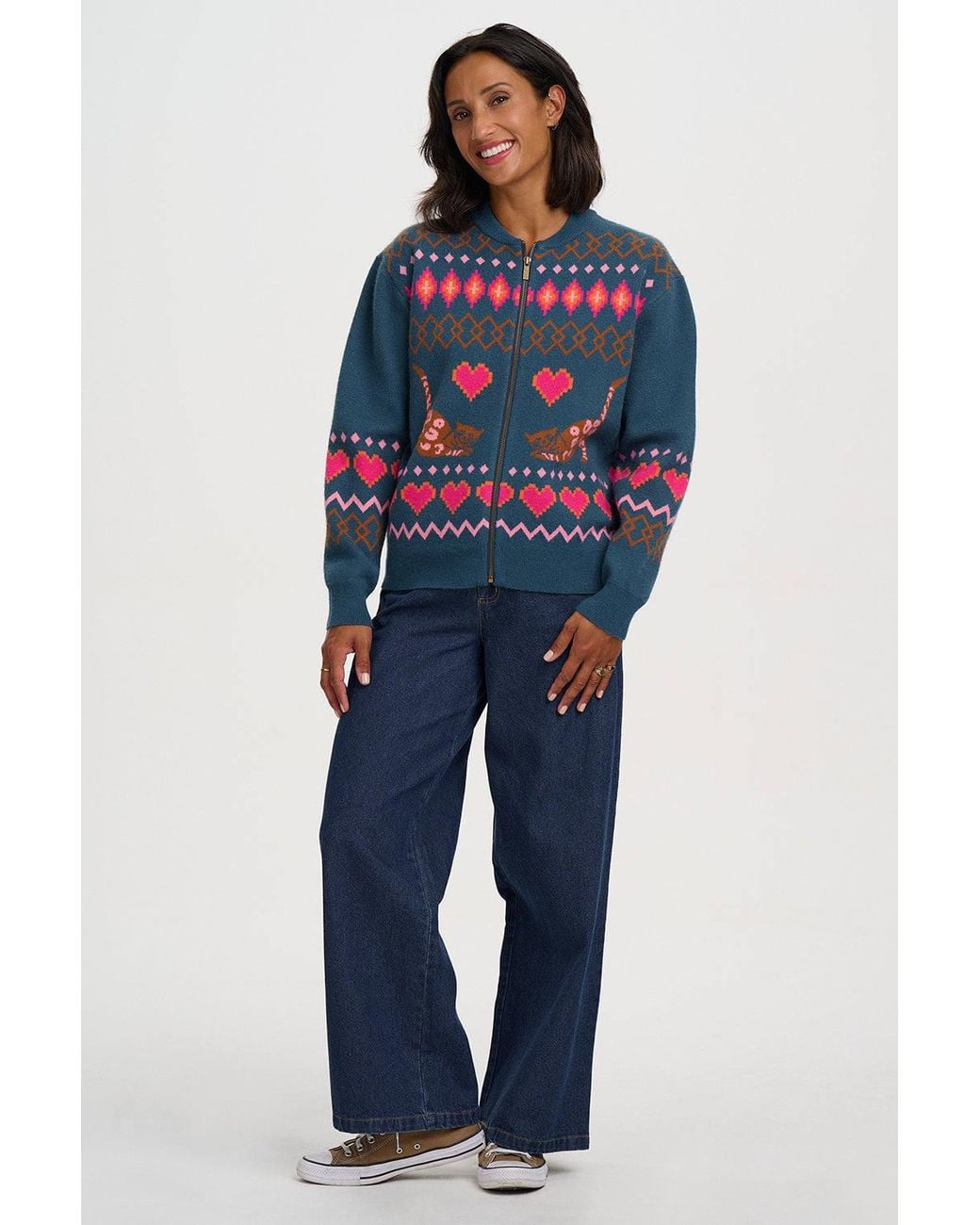 Sugarhill Blue Solana Knitted Bomber Jacket Cat