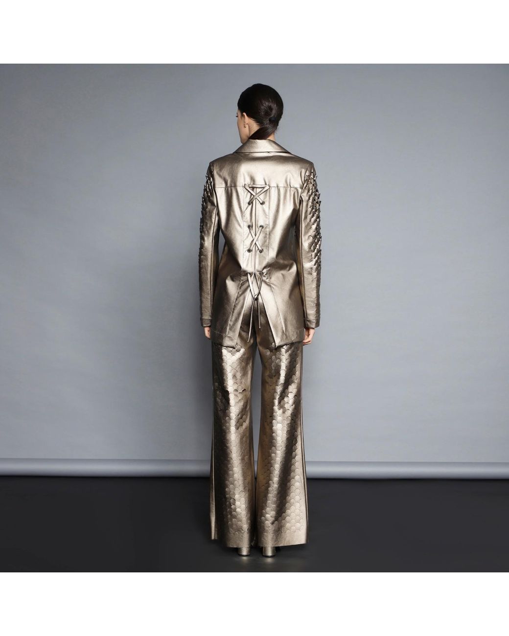 Silvia Serban Brown Neutrals Laser Cut Bronze Jacket