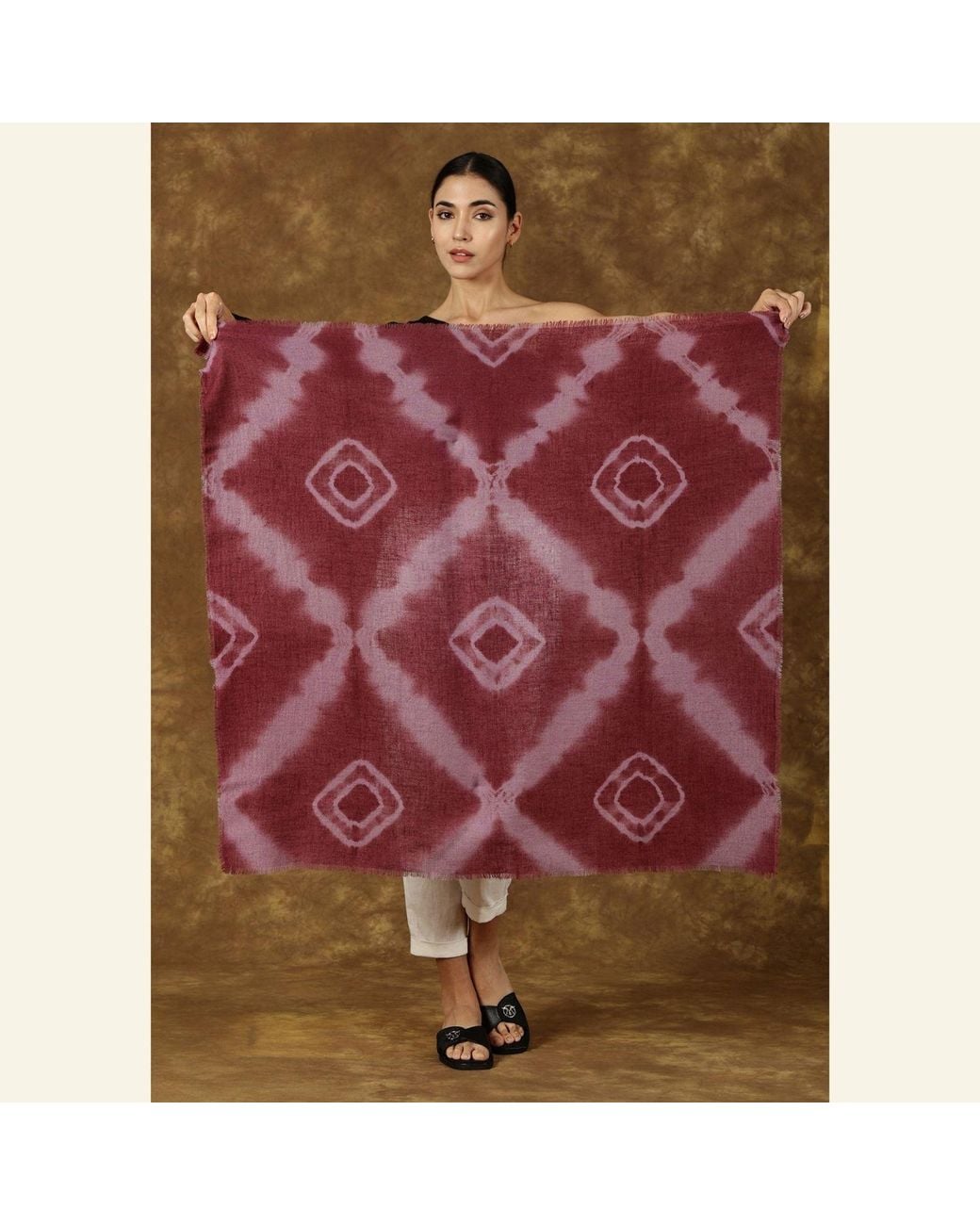 Heritagemoda Red Gi Certified Luxury Dark Burgundy Tie-Dye Cashmere Scarf – Soft Lightweight Wrap