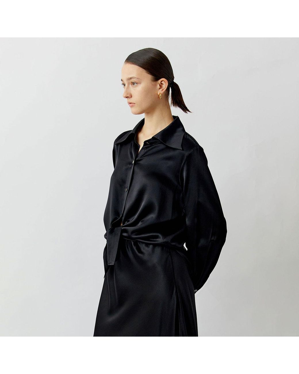 Silkinc Black Wide Collar Silk Shirt