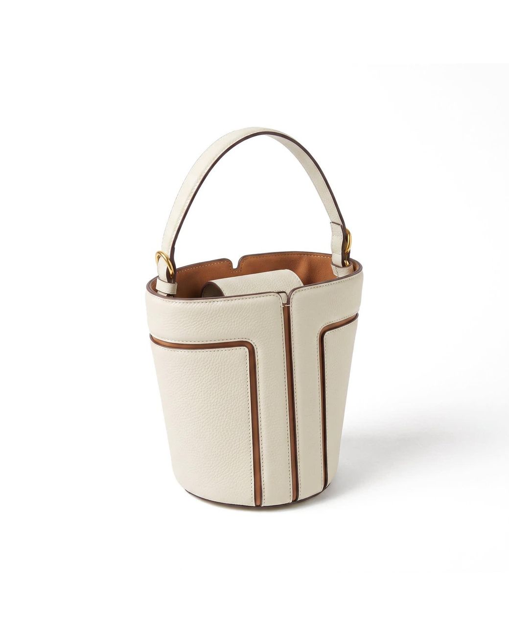 Modenaire White Neutrals Structured Mini Bucket Bag With Top Handle And Crossbody Strap