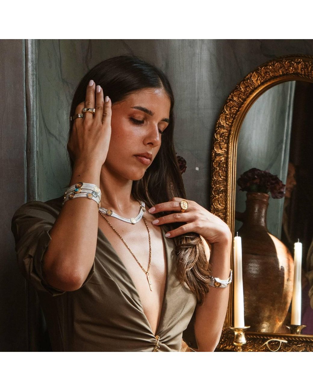 Ebru Jewelry Metallic Cleopatra Mystic Vintage Style Two Tone Statement Necklace