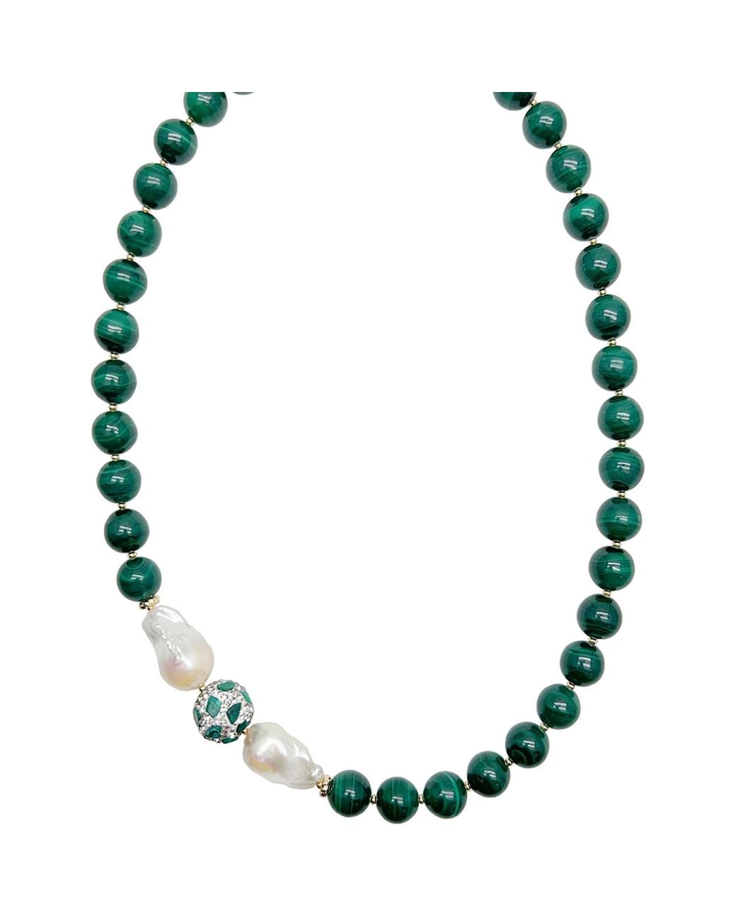 Farra Green Gorgeous Malachite With Baroque Pearls Statement Necklace