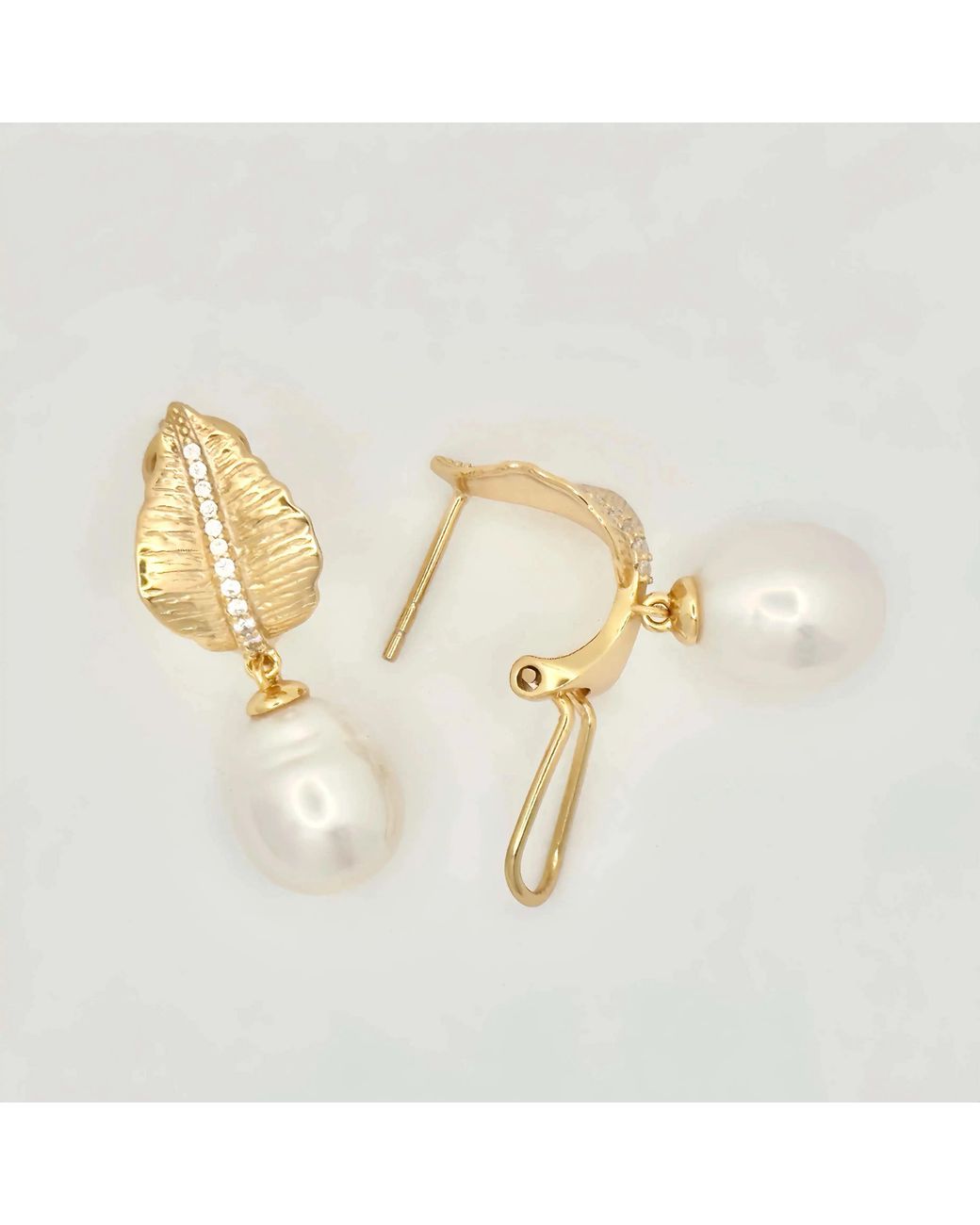 Angel Barocco Metallic Diamond Leaves Baroque Pearl Earrings