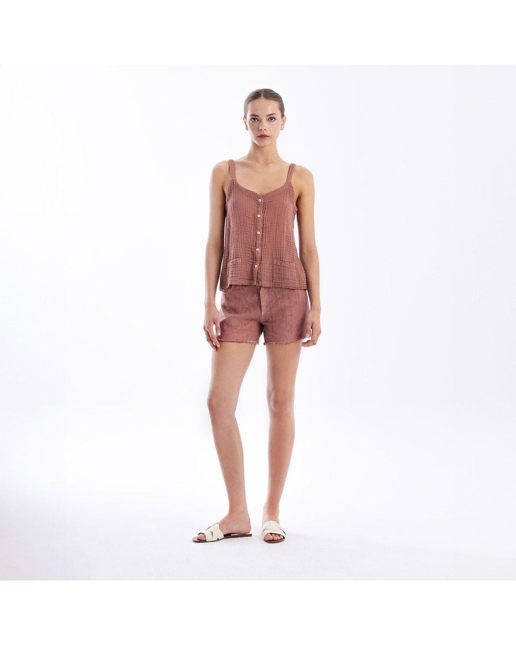 Haris Cotton Pink Textured Cotton Top With Button Front Blush