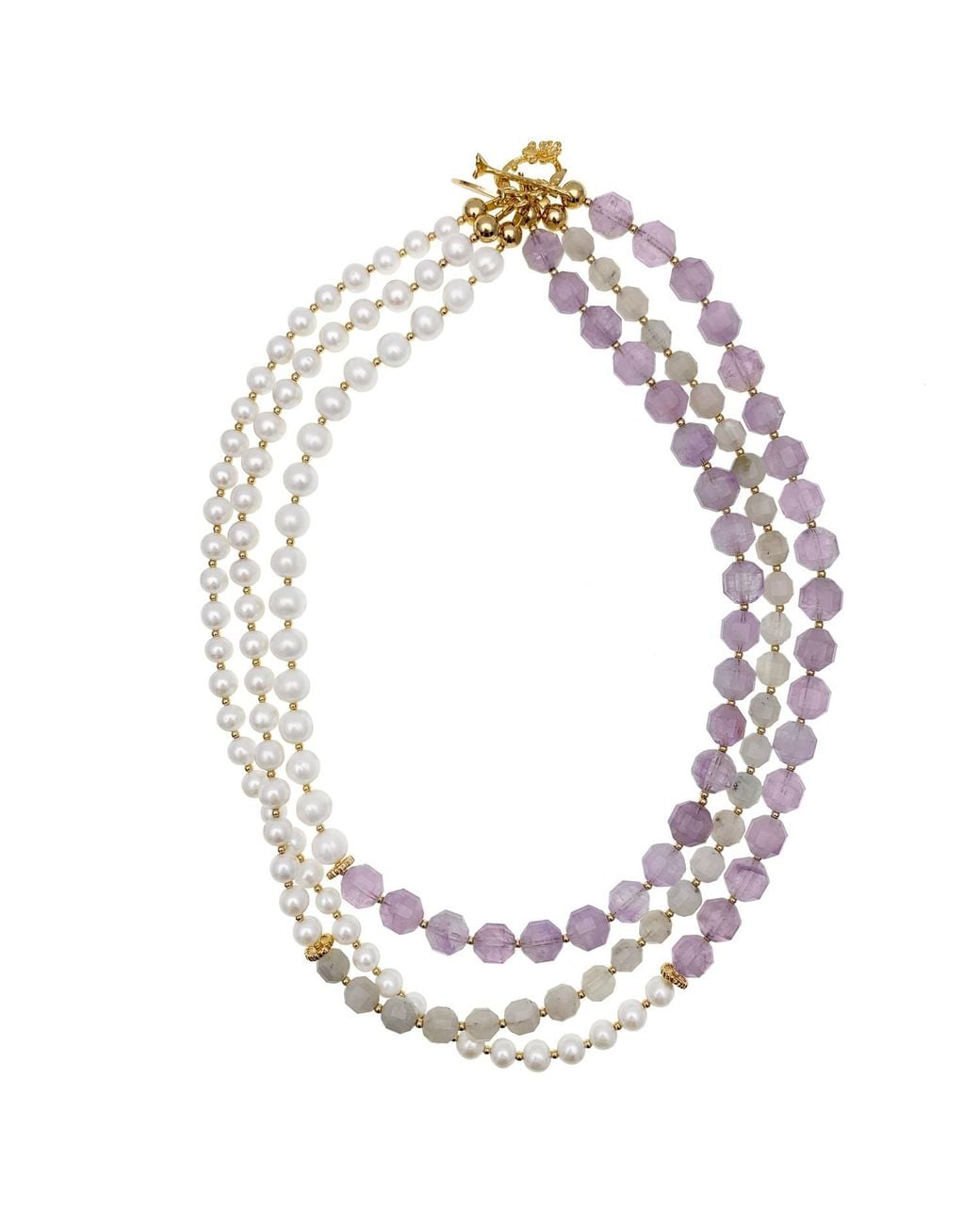 Farra Multicolor Amethyst With Freshwater Pearls Multi-Strands Necklace