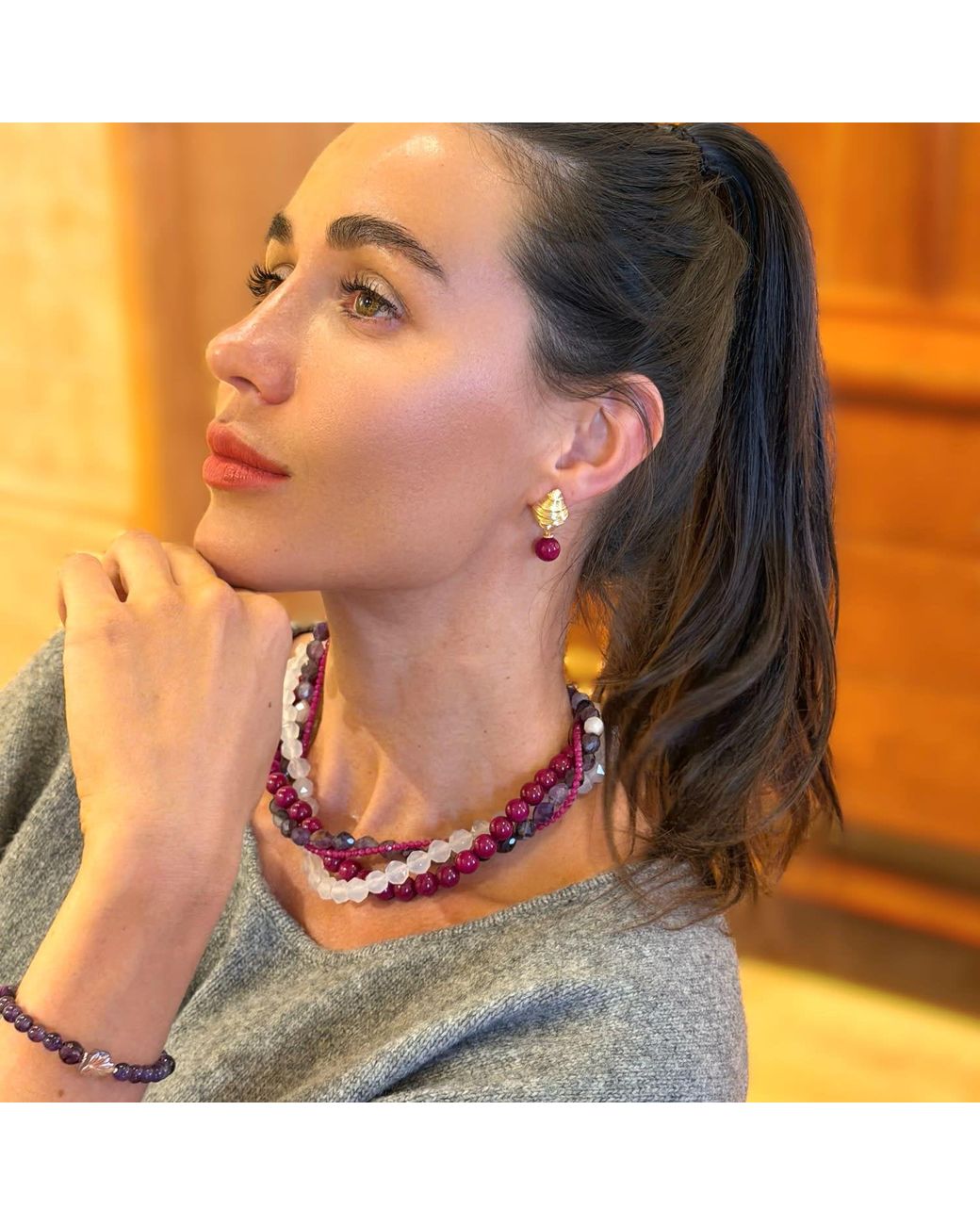 Farra Metallic Sugilite Dangle Stud Earrings
