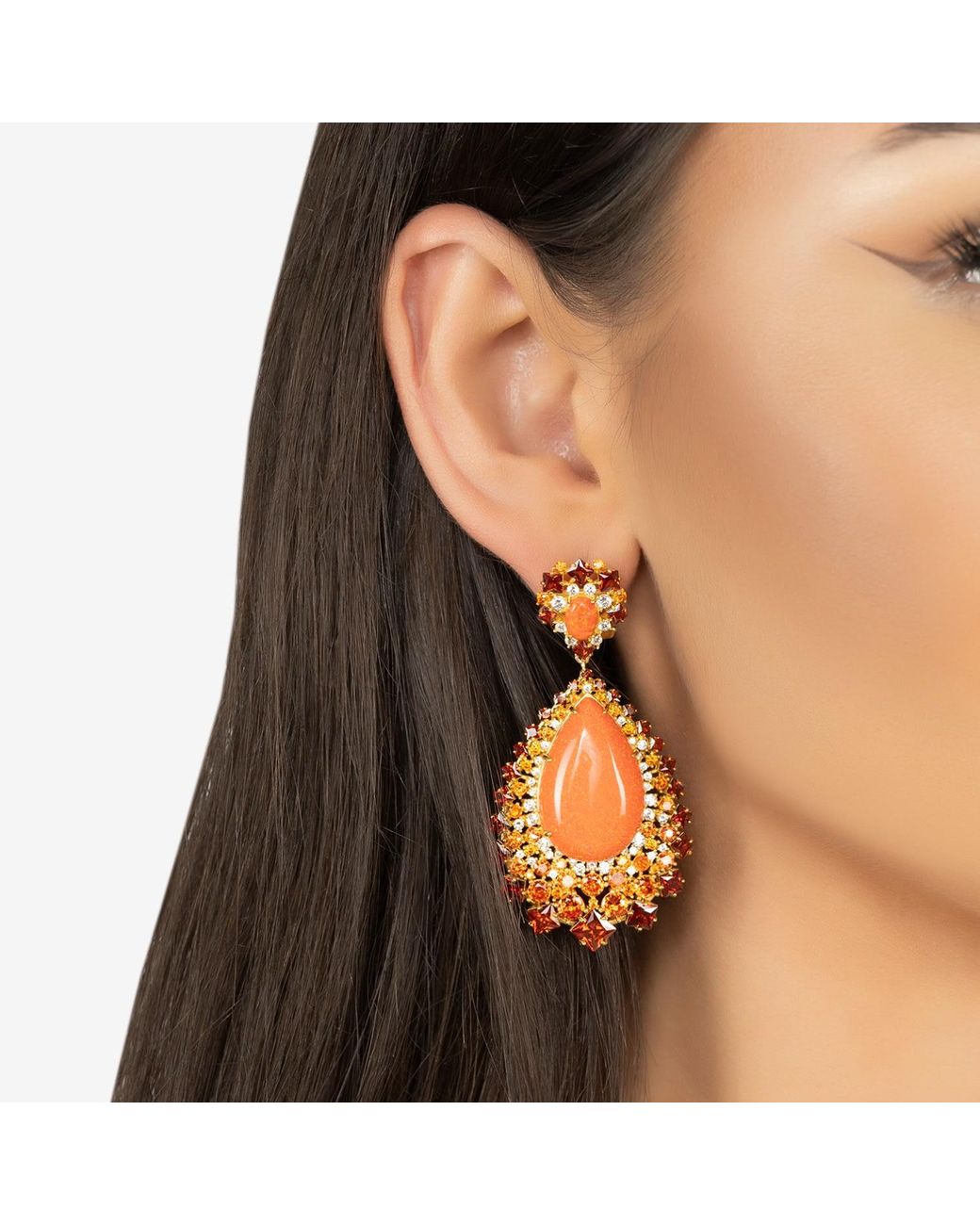 Latelita London Orange Gabriela Fire Opal Drop Earrings