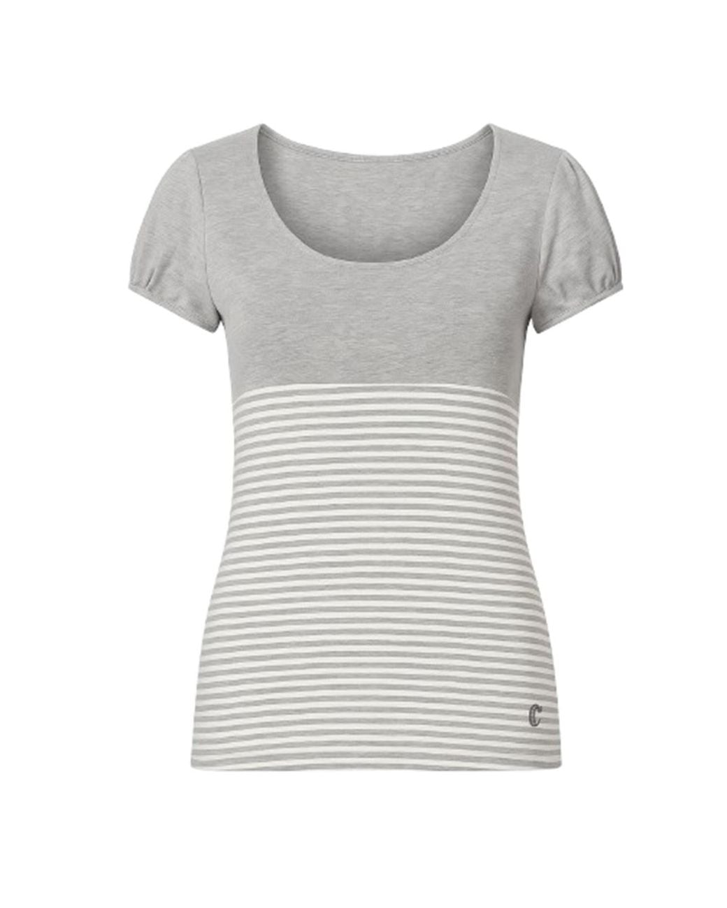 Conquista Gray Striped Short Sleeve Top
