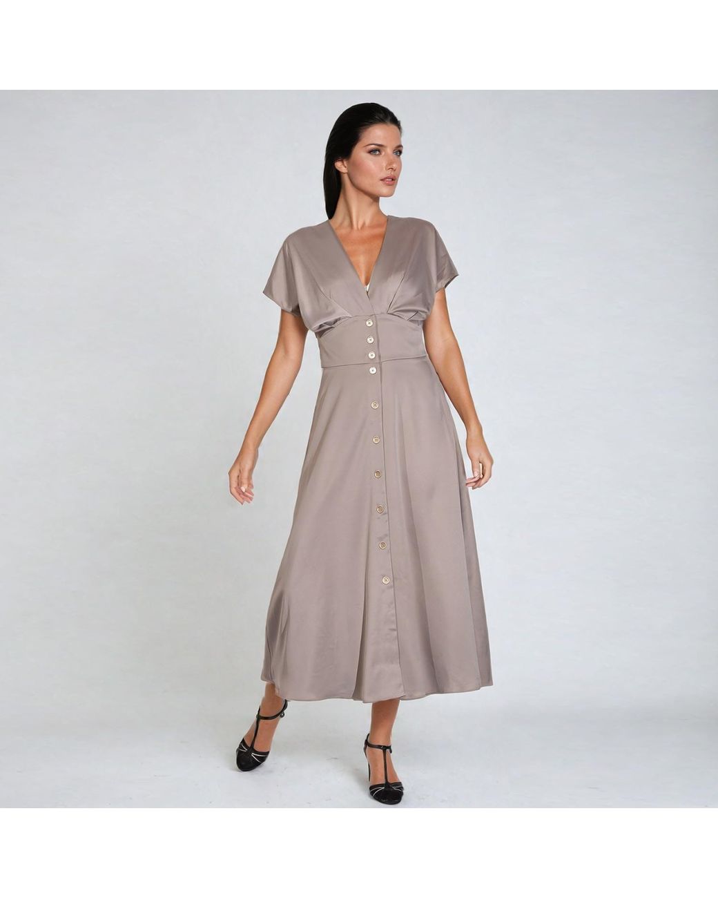 Smart and Joy Brown Wide V Cleavage Dress