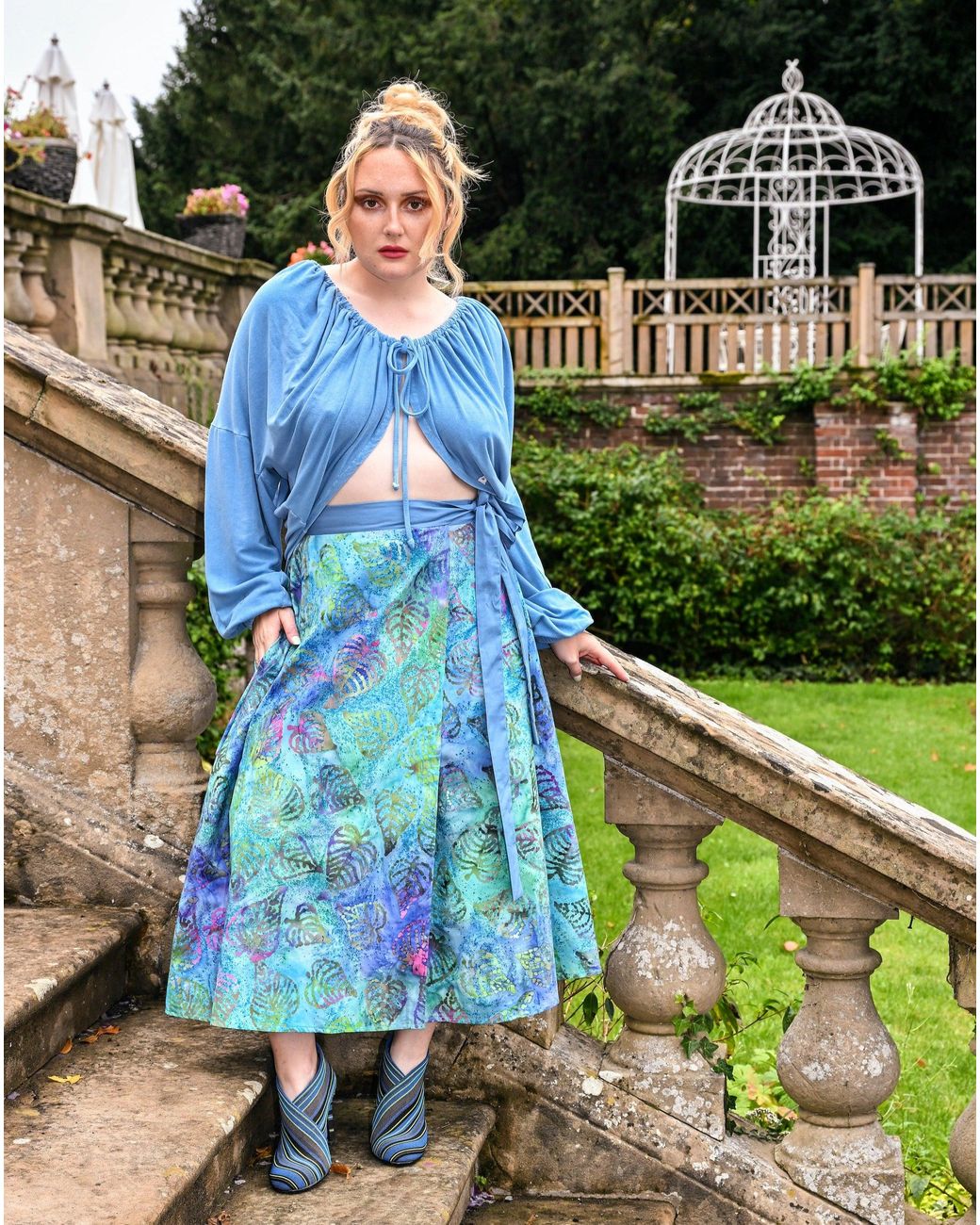 Frock Tales Blue Meyer Waterside Print Wrap Midi Skirt With Pockets