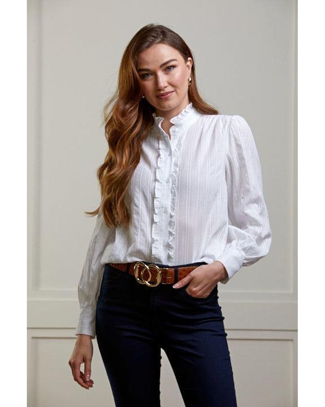 Guinea London White Frilled Cotton Blouse