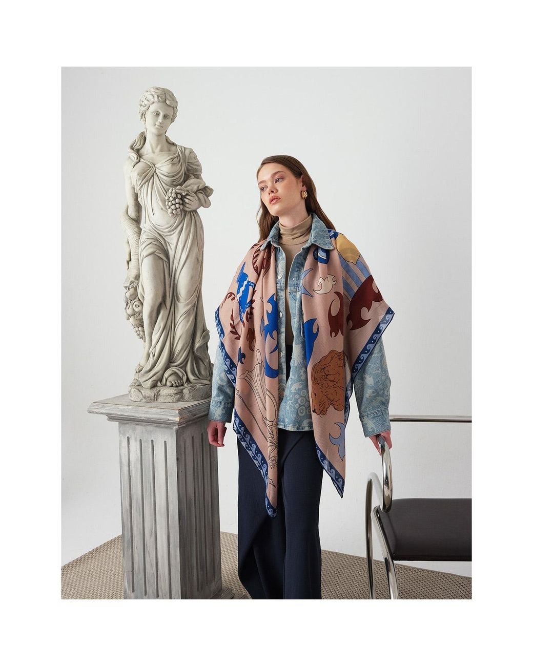 Iodes Blue Athens Large Wool&Silk Shawl