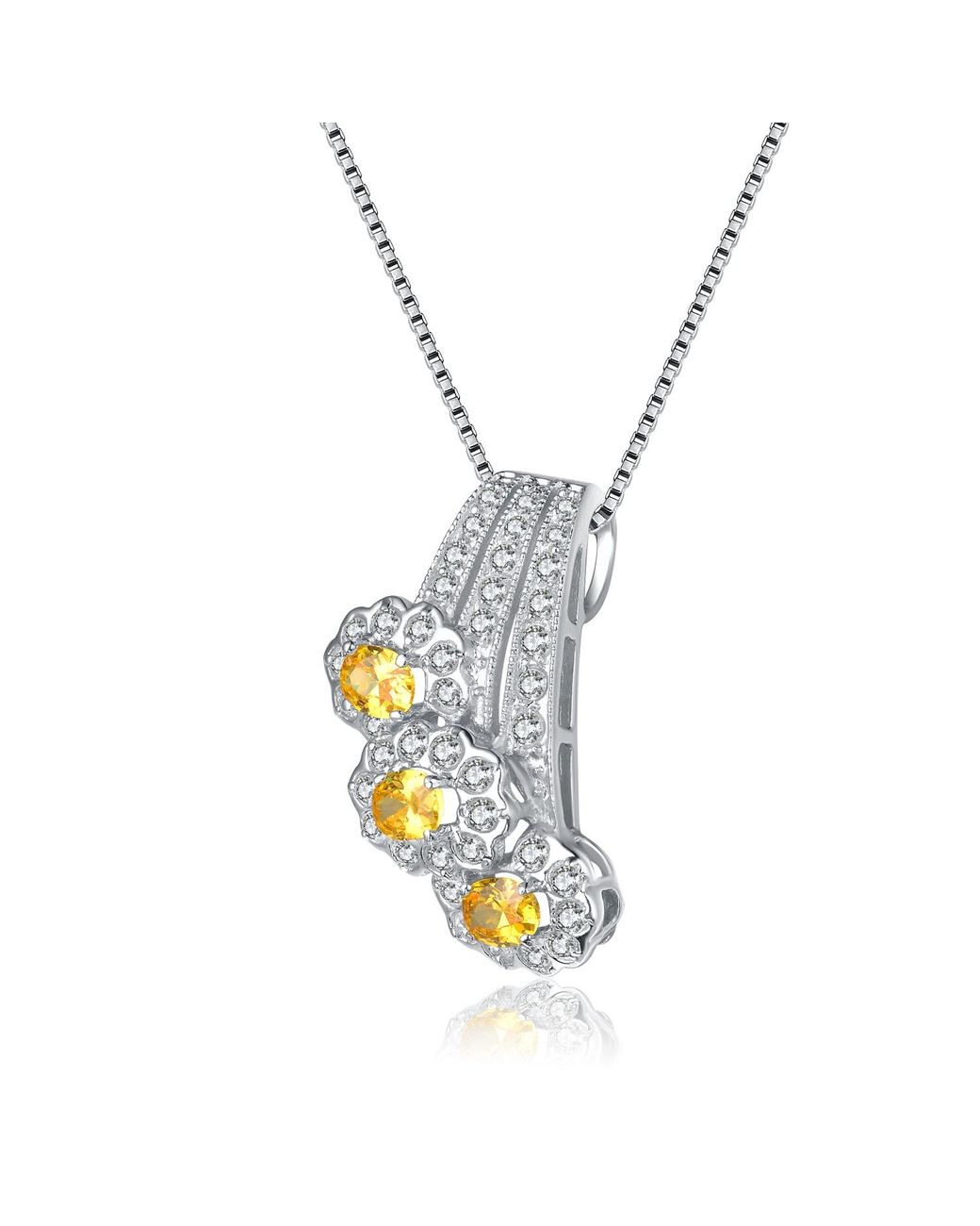Genevive Jewelry Metallic Sterling Cubic Zirconia Bouquet Necklace