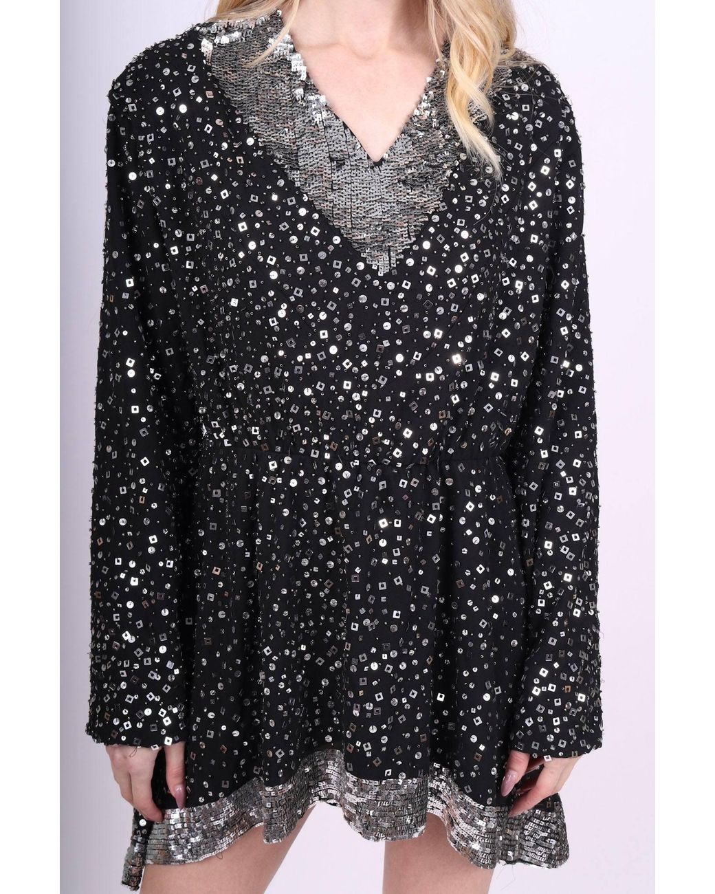 Any Old Iron Gray Sequin High Glam Square Dress