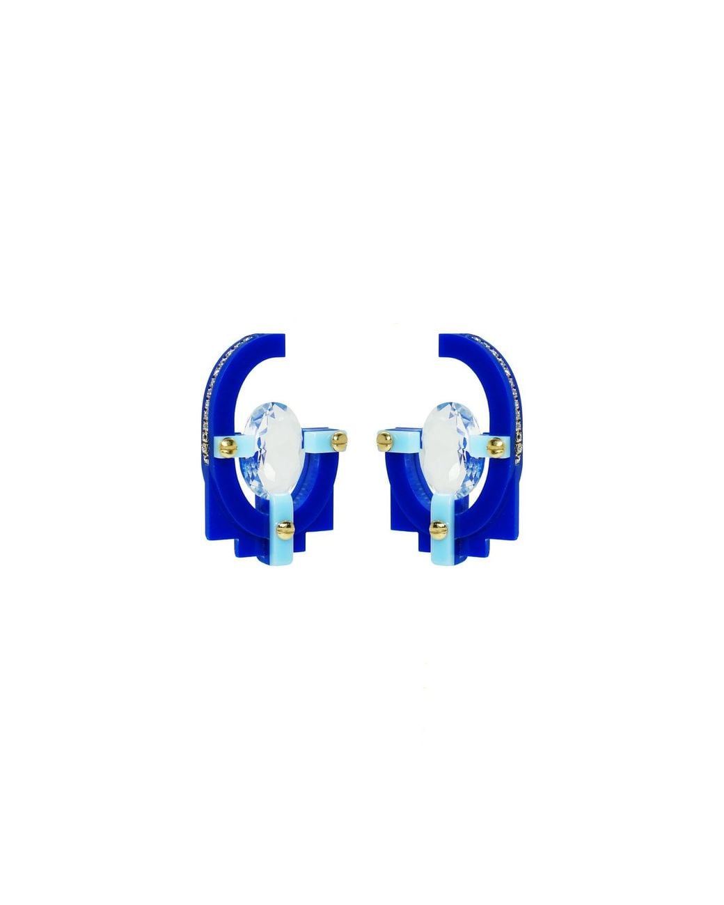 Gissa Bicalho Blue Handmade Acrylic Earring With Oval Cut Stone
