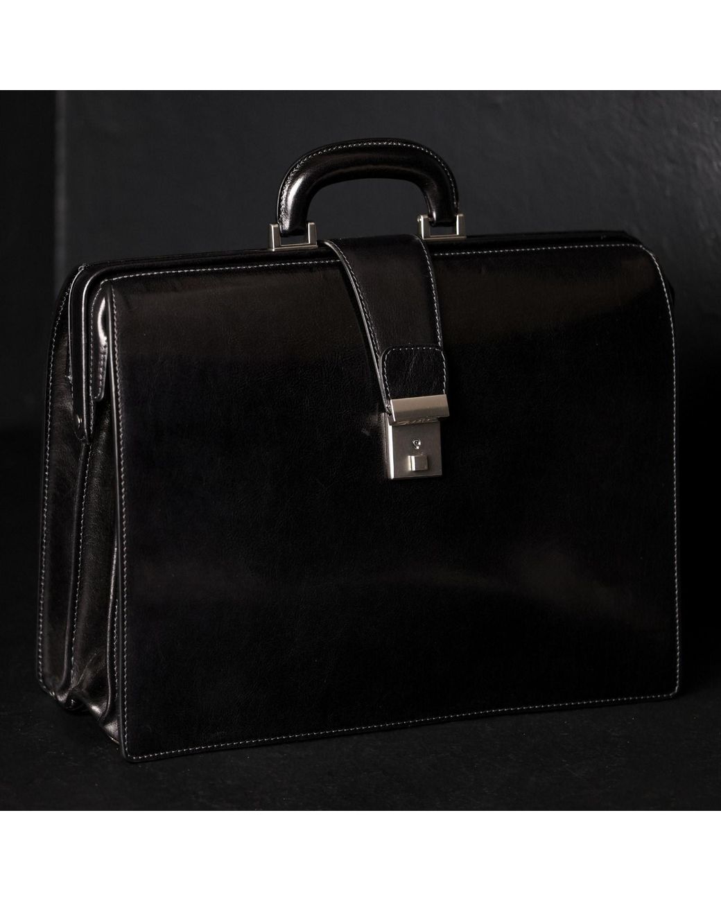 Time Resistance Black Large Leather Briefcase for men