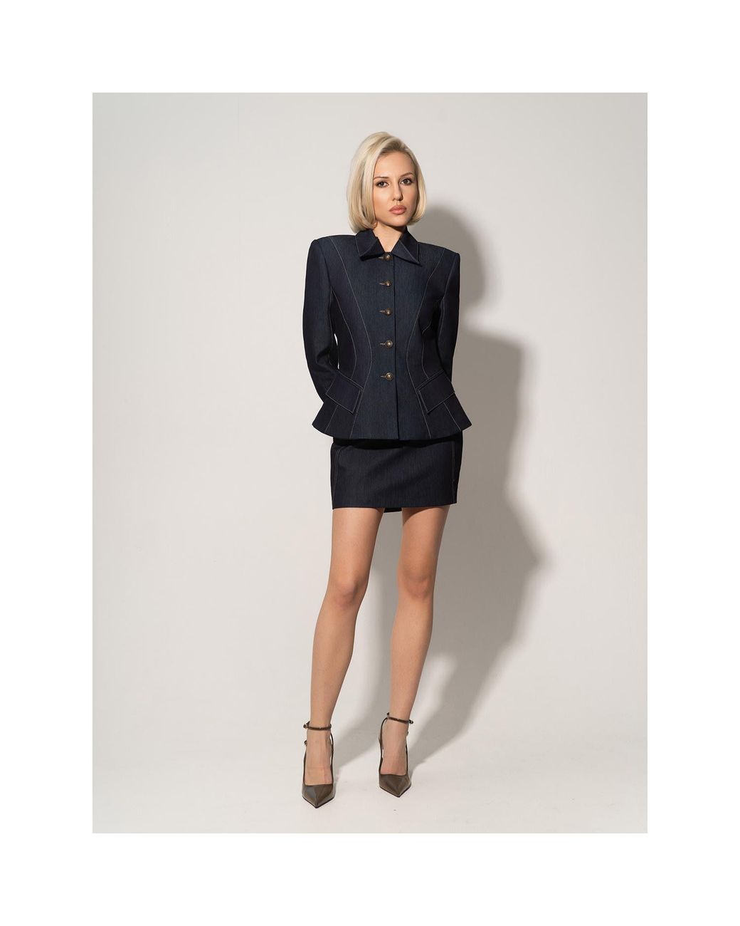 Tia Dorraine Blue Hourglass Denim Blazer Jacket – Dark
