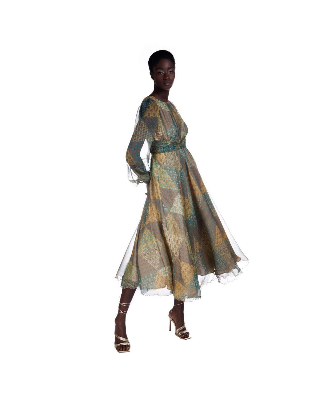 Sofia Tsereteli Green Floral Fantasy Silk Dress