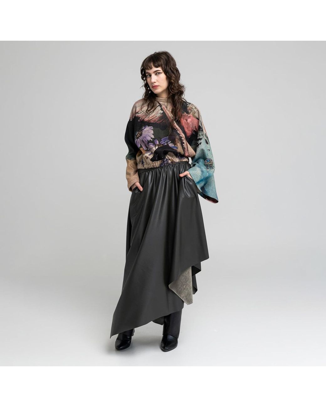 ARTISTA Black Sonny Asymmetric Flared Maxi Skirt