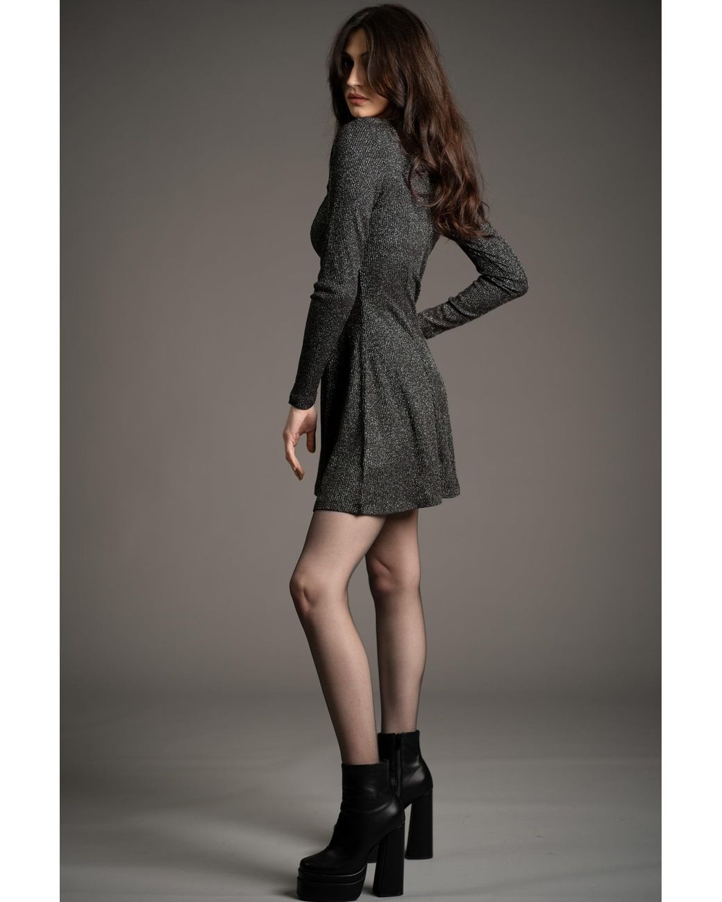 Little Lies Black Neutrals Sweet Jane Gunmetal Shimmer Mini Dress